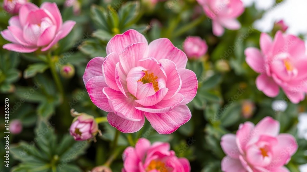 Beautiful close-up shot of pink and white ranunculus flowers in full bloom, ranunculus, beauty Beautiful close-up shot of pink and white ranunculus flowers in full bloom, ranunculus, beauty
