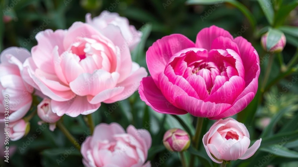 Pink peony flowers in full bloom creating a beautiful floral background, soft, pink petals, nature Pink peony flowers in full bloom creating a beautiful floral background, soft, pink petals, nature