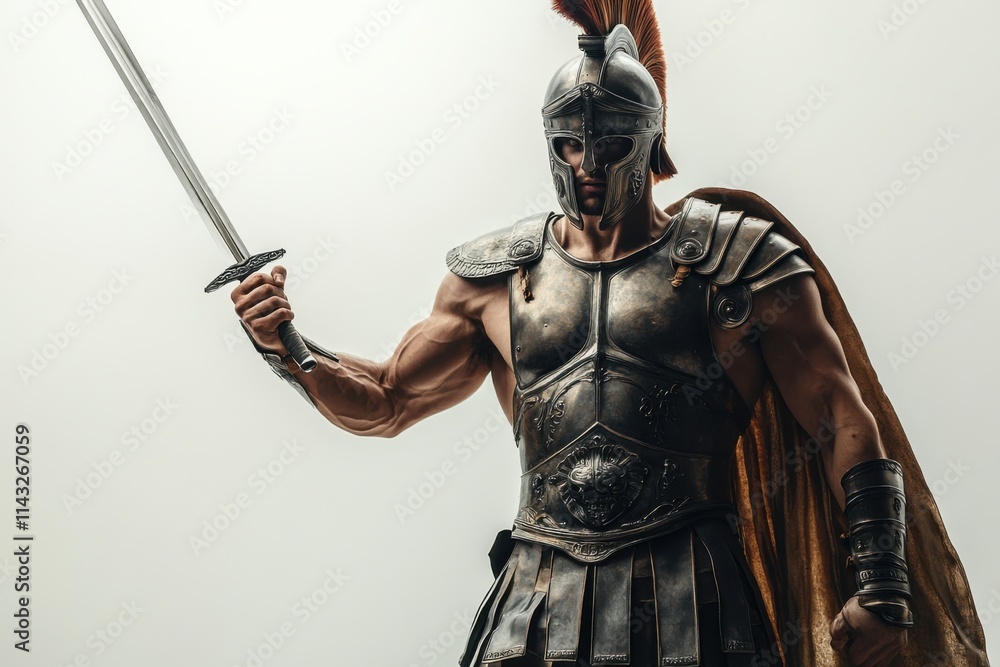 Roman soldier in detailed armor and red cape holding a sword, historical warrior, ancient battle attire, military strength, courageous and powerful character portrait Roman soldier in detailed armor and red cape holding a sword, historical warrior, ancient battle attire, military strength, courageous and powerful character portrait