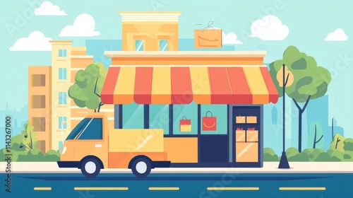 delivery services flat design side view e-commerce cartoon drawing vivid