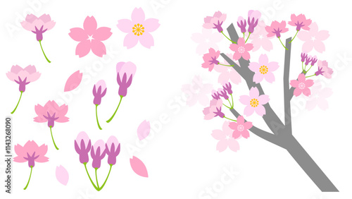 シンプルな桜の花のイラスト素材セット