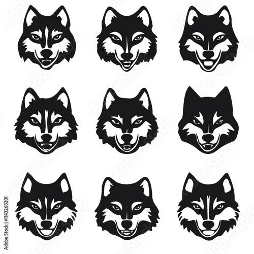 set of animals head vector style