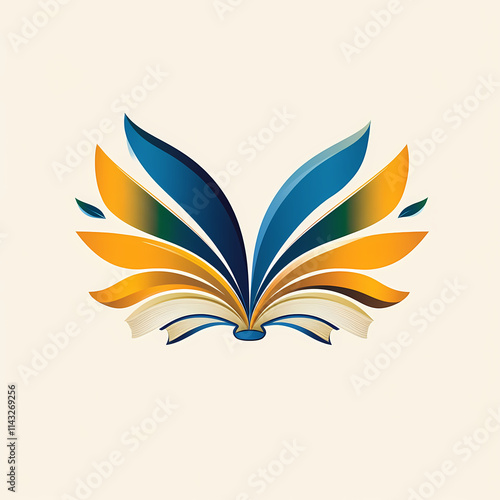 Minimalist vector logo design of abstract book pages forming wings photo