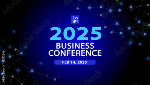 Modern banner featuring a dynamic technology network background. A futuristic poster for a business conference, corporate meeting, webinar, online course, seminar, or web media event announcement.