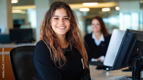 Smiling Municipality Office Receptionist Welcoming Visitors
