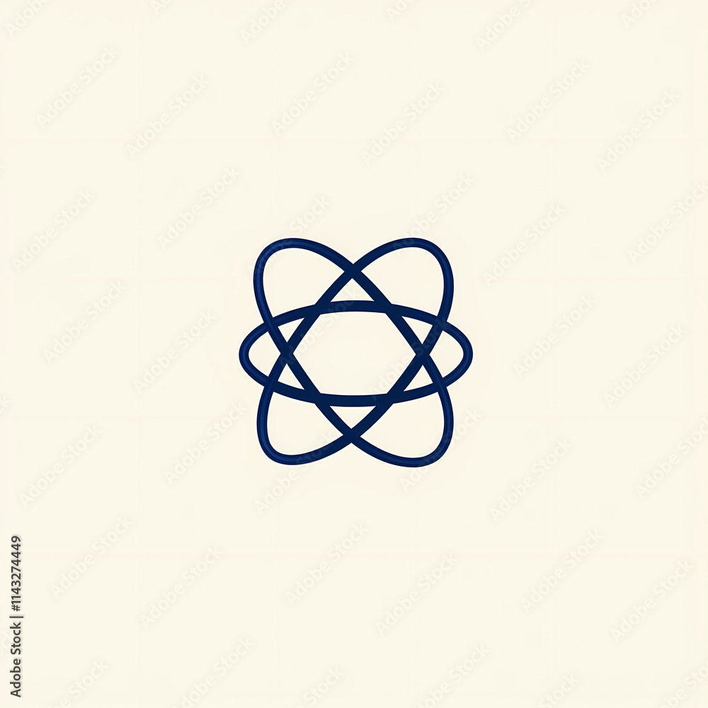 Minimalist vector logo design of interconnected circles forming atoms Minimalist vector logo design of interconnected circles forming atoms