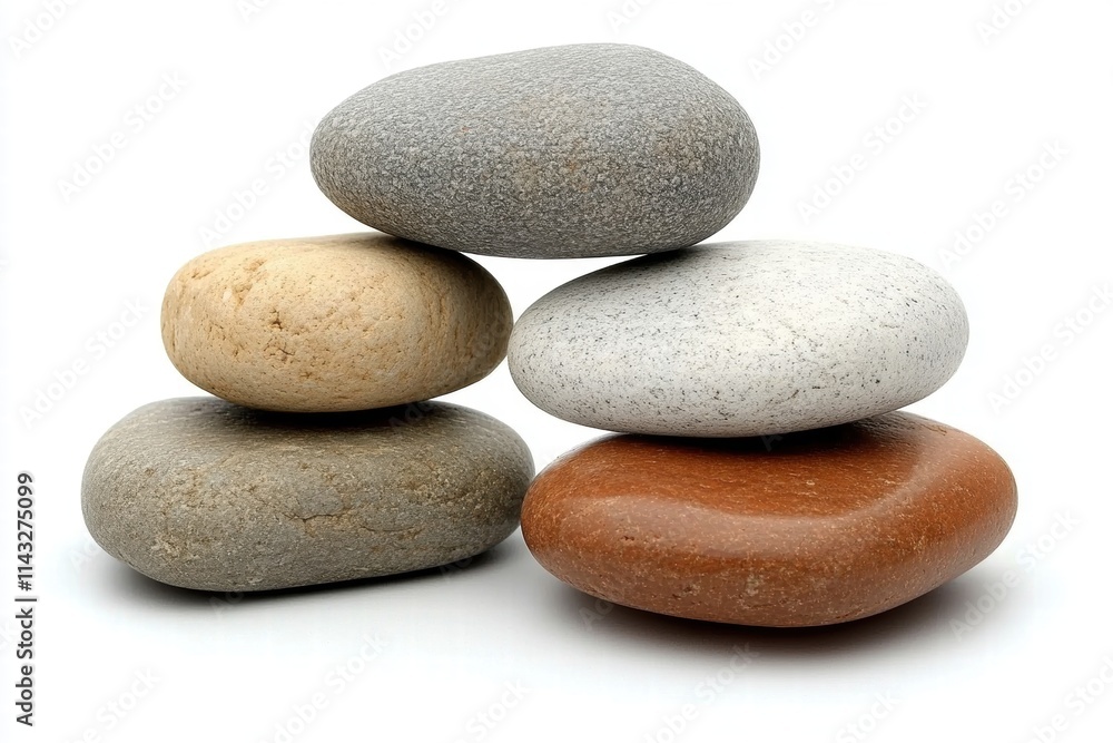 Stacked Smooth River Stones on White Background for Decoration Stacked Smooth River Stones on White Background for Decoration