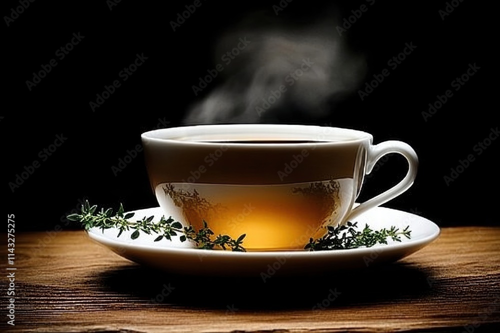 Aromatic Herbal Tea in Elegant Cup with Steam and Fresh Herbs Aromatic Herbal Tea in Elegant Cup with Steam and Fresh Herbs