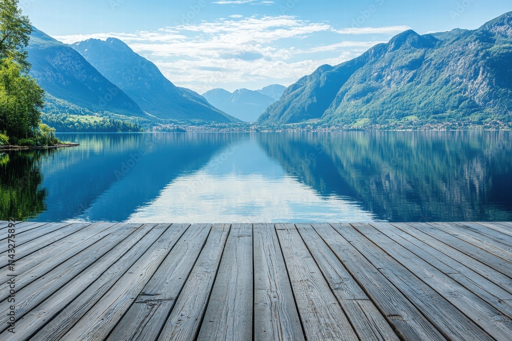 Serene Lake View Surrounded by Majestic Mountains and Clear Sky Serene Lake View Surrounded by Majestic Mountains and Clear Sky