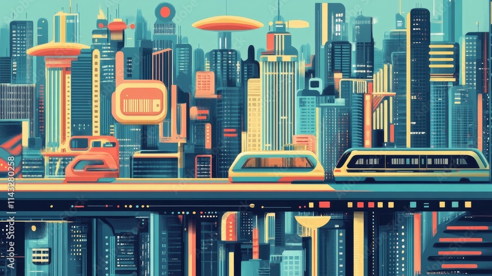 Obraz premium transportation infographic flat design top view futuristic cityscape cartoon drawing vivid