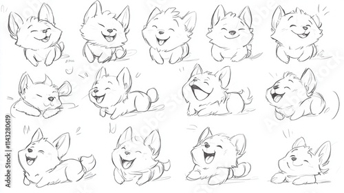 Adorable Cartoon Corgi Puppy Expressions for Fun Illustrations