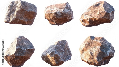 Various Angles of Natural Rough Stones on White Background