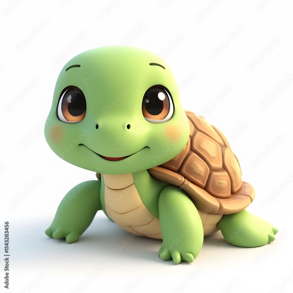 Fototapeta premium Cute 2D Cartoon Turtle Clipart for Kids Isolated on White Background