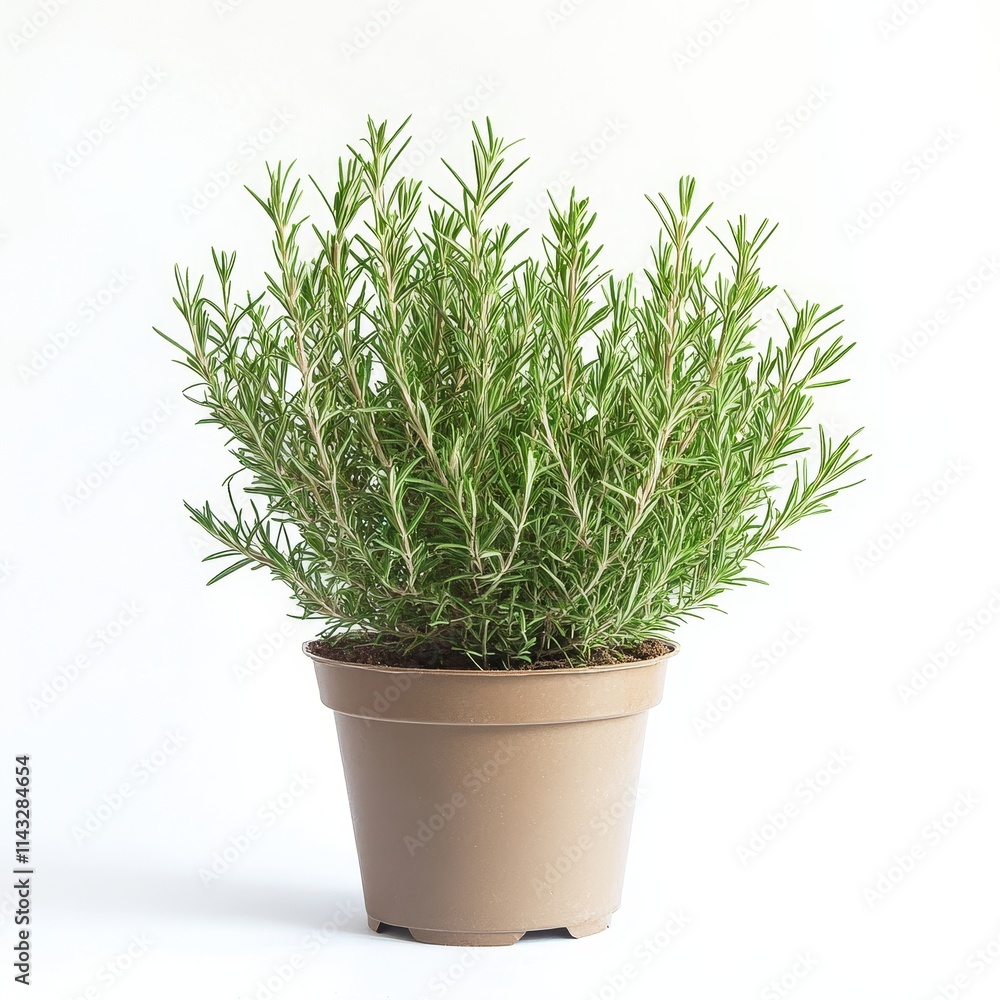 A potted rosemary plant isolated on white background A potted rosemary plant isolated on white background