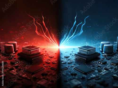 chip making rivality red side vs blue side. technology  photo