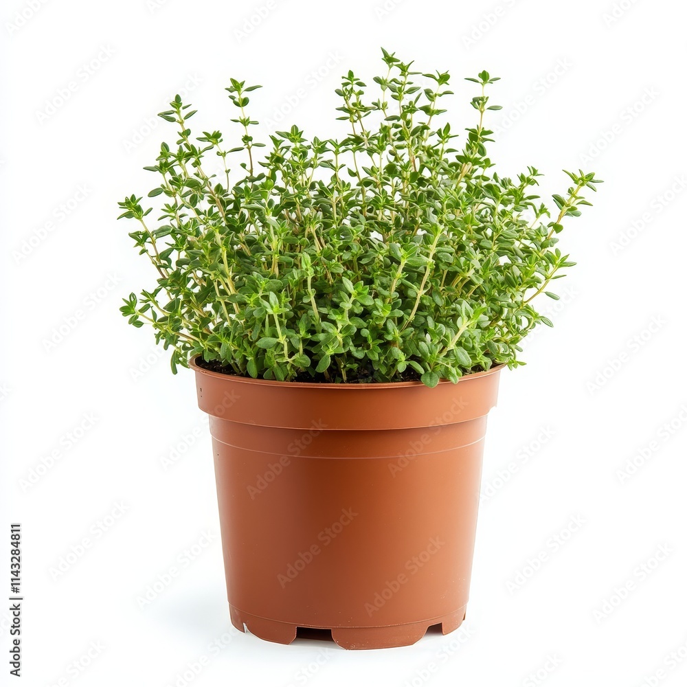 A potted thyme plant isolated on white background A potted thyme plant isolated on white background