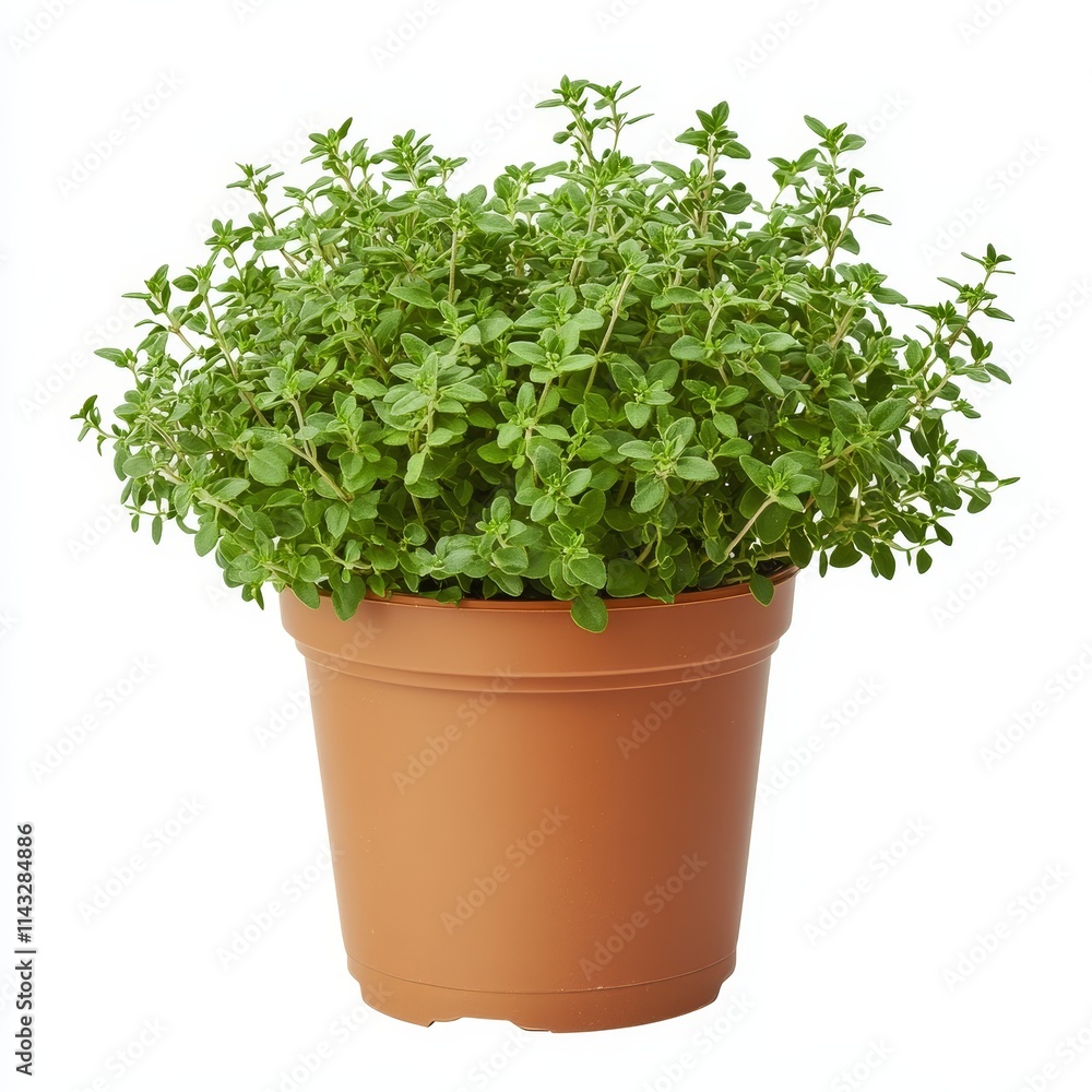 A potted thyme plant isolated on white background A potted thyme plant isolated on white background