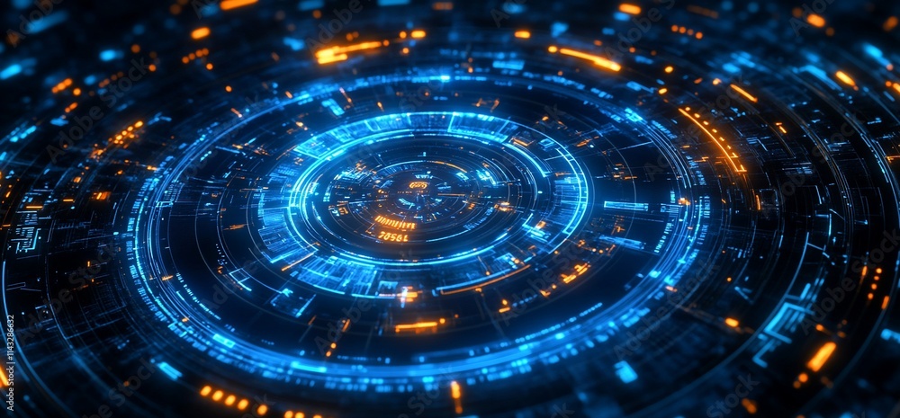 Abstract futuristic blue and orange glowing circular technology background. Abstract futuristic blue and orange glowing circular technology background.