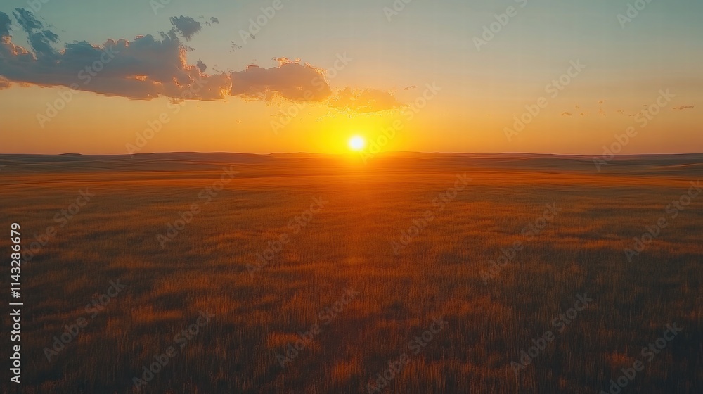 Golden Sunset Over Tranquil Open Field with Vibrant Sky Colors Golden Sunset Over Tranquil Open Field with Vibrant Sky Colors
