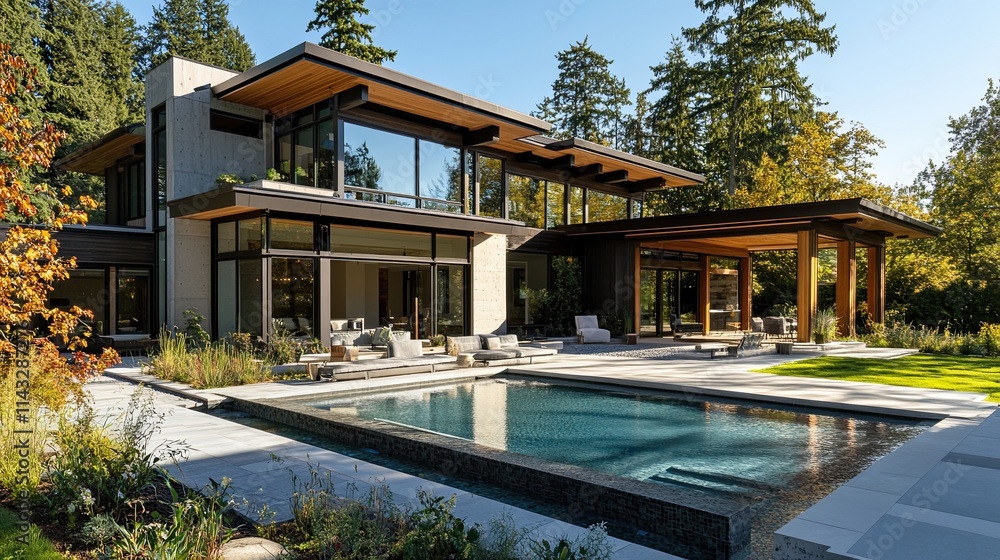 Fototapeta premium Industrial Chic Meets Nature: A Conceptual Exploration of a Container House Set Against Lush Greenery