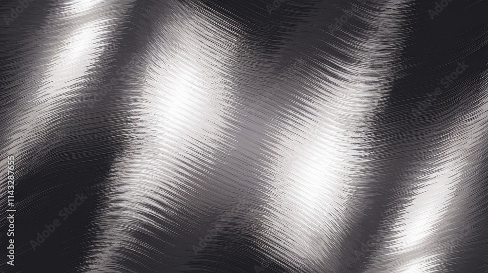 A mesmerizing abstract pattern of shimmering silver waves against a dark background, creating depth and fluidity in this artwork. A mesmerizing abstract pattern of shimmering silver waves against a dark background, creating depth and fluidity in this artwork.