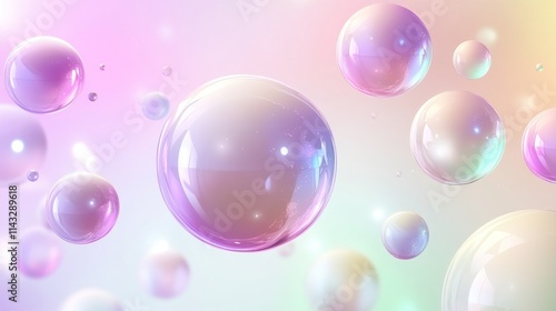 Pastel iridescent spheres float on a soft background.