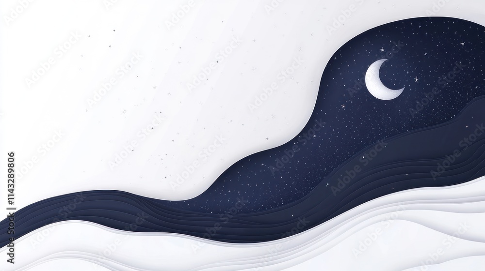 Obraz premium Abstract paper art of crescent moon and stars.