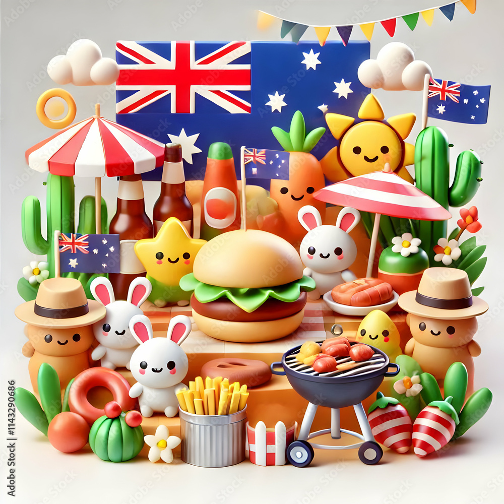 Obraz premium 3D Soft Abstract Australia Day BBQ Background with Festive Colors and Copy Space for Community Celebration