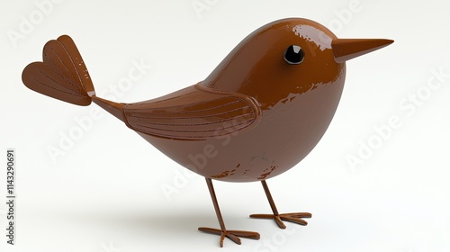 A stylized, glossy brown bird figurine with a rounded shape and simple features. photo