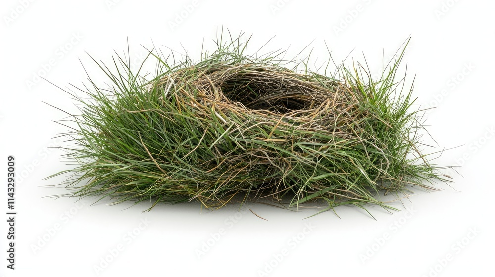 A small bird's nest made of grass and twigs, symbolizing nature and wildlife.