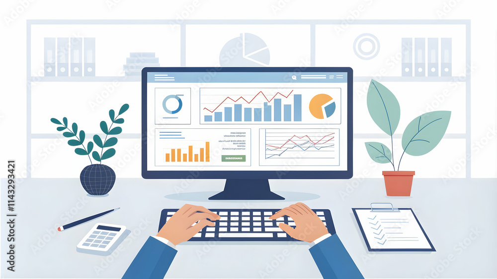 Accountant Using Automation Software for Efficient Expense Management and Profit Enhancement - Stock Photo Concept Accountant Using Automation Software for Efficient Expense Management and Profit Enhancement - Stock Photo Concept