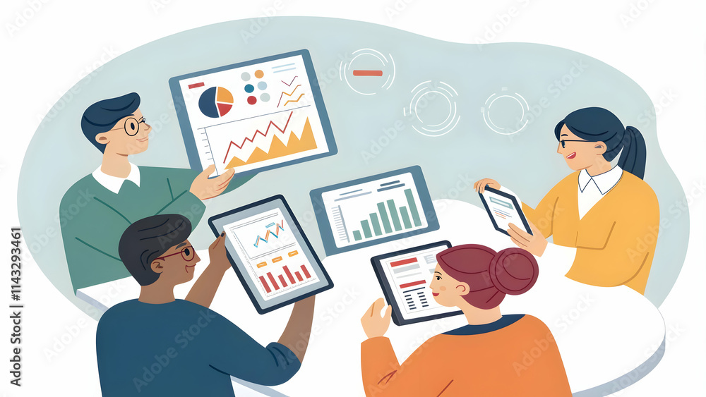 Investors Reviewing Profit Management Metrics on Tablets with Graphs - Ample Copy Space for Business Concepts Investors Reviewing Profit Management Metrics on Tablets with Graphs - Ample Copy Space for Business Concepts