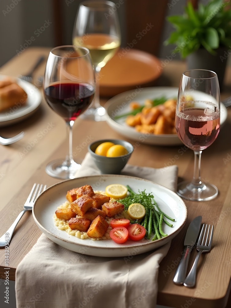 Dining Table Set With Food and Wine Dining Table Set With Food and Wine