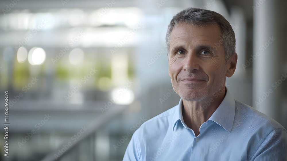 Smiling gentleman in a modern indoor setting surrounded by soft natural light, enjoying a moment of tranquility while engaging in a thoughtful discussion with colleagues during a bright afternoon Smiling gentleman in a modern indoor setting surrounded by soft natural light, enjoying a moment of tranquility while engaging in a thoughtful discussion with colleagues during a bright afternoon