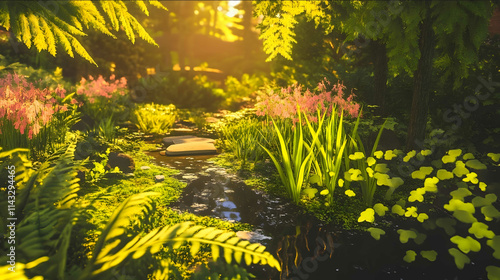 mossy grass and ferns Unreal Engine Surreal expansive scenes warm gardens the Dundar effect sunny celshading photo