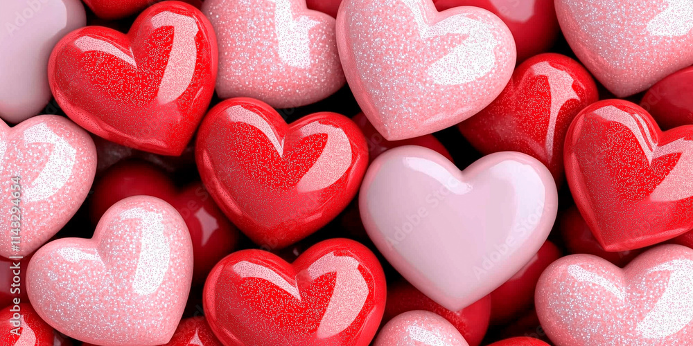 Obraz premium Collection of Red and Pink Glittery Heart Shapes