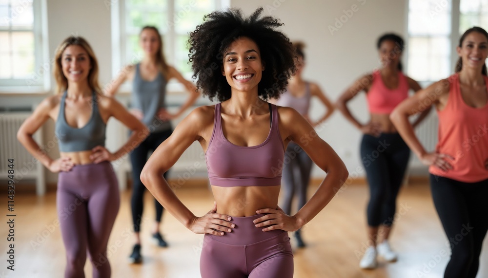 A group of women enjoying a fitness class in vibrant workout clothes, radiating energy and positivity in a bright studio environment, embodying health, wellness, and an active lifestyle with enthusias A group of women enjoying a fitness class in vibrant workout clothes, radiating energy and positivity in a bright studio environment, embodying health, wellness, and an active lifestyle with enthusias