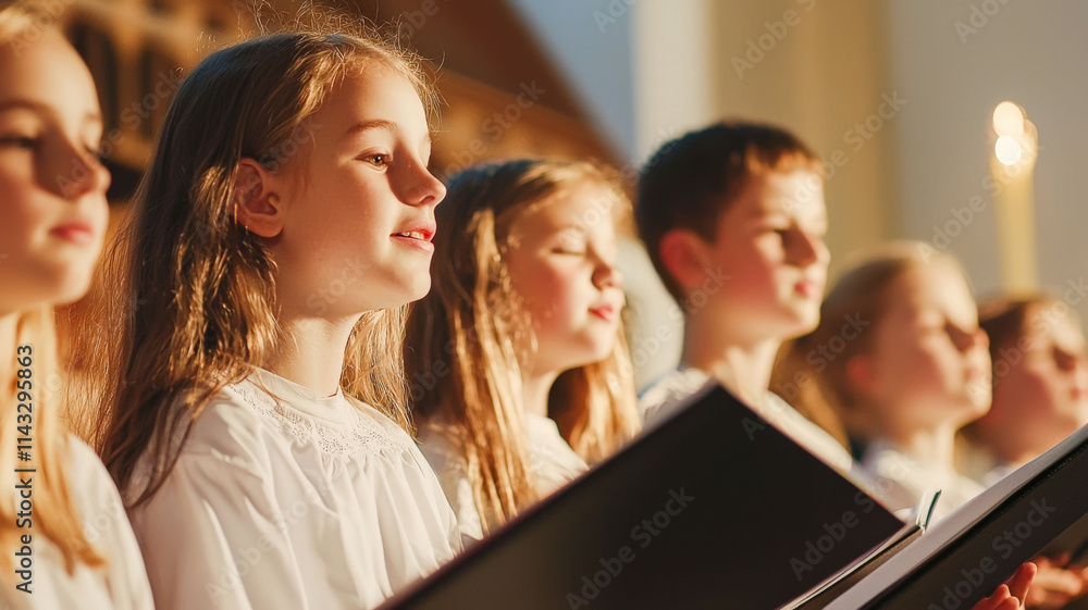 A joyful church choir singing on Easter morning, surrounded by colorful decorations and soft natural light, celebrating the festive atmosphere of the holiday. A joyful church choir singing on Easter morning, surrounded by colorful decorations and soft natural light, celebrating the festive atmosphere of the holiday.