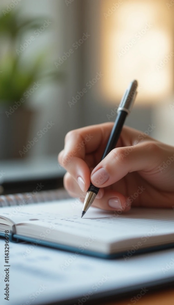 Close-up of a hand writing in a notebook Close-up of a hand writing in a notebook