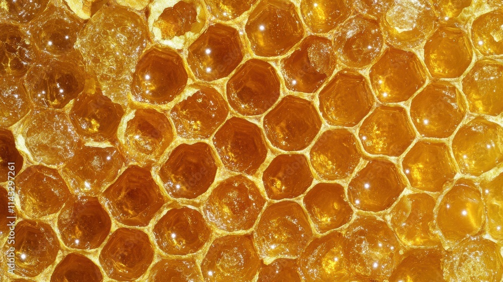 Close-Up View of Golden Honey Comb with Hexagonal Cells Close-Up View of Golden Honey Comb with Hexagonal Cells
