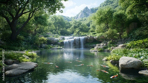 Fototapeta Naklejka Na Ścianę i Meble -  Tranquil Koi Pond Escape
