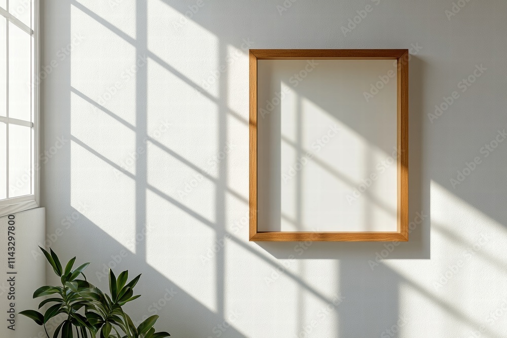 Minimalist Empty Frame on Wall with Natural Light and Shadows Minimalist Empty Frame on Wall with Natural Light and Shadows