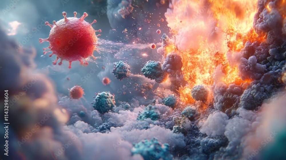 Fototapeta premium Vibrant 3D Visualization of Virus Attack in Abstract Environment