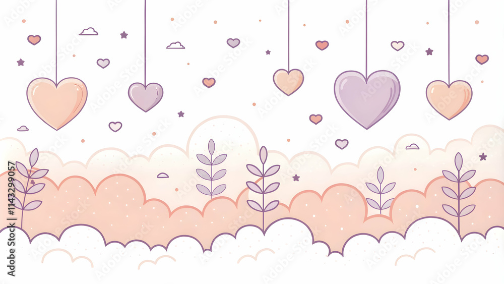Faint Peach Lavender Hearts Soft Pastel Wallpaper Digital Cotton Calm Background Empty Left Space