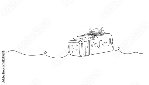 Abstract christmas cake drawn by one line. Holiday vector illustration.