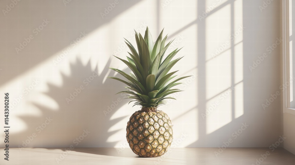 Fresh Pineapple on a Table with Natural Light and Shadows Fresh Pineapple on a Table with Natural Light and Shadows