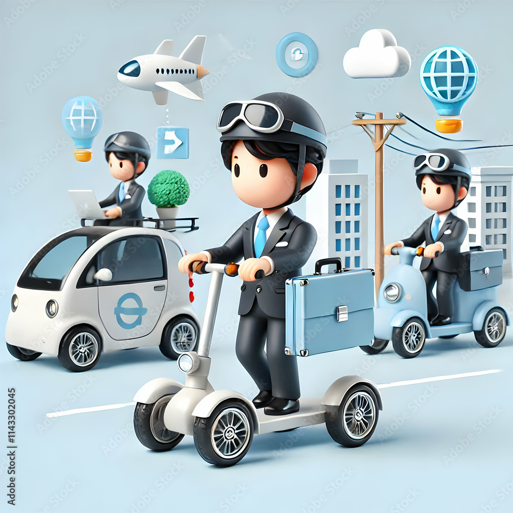 3D Professionals Commuting with Electric Vehicles Business Concept Icon on White Background 3D Professionals Commuting with Electric Vehicles Business Concept Icon on White Background