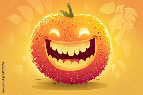 Happy Gac Fruit Cartoon Character Smiling Brightly photo