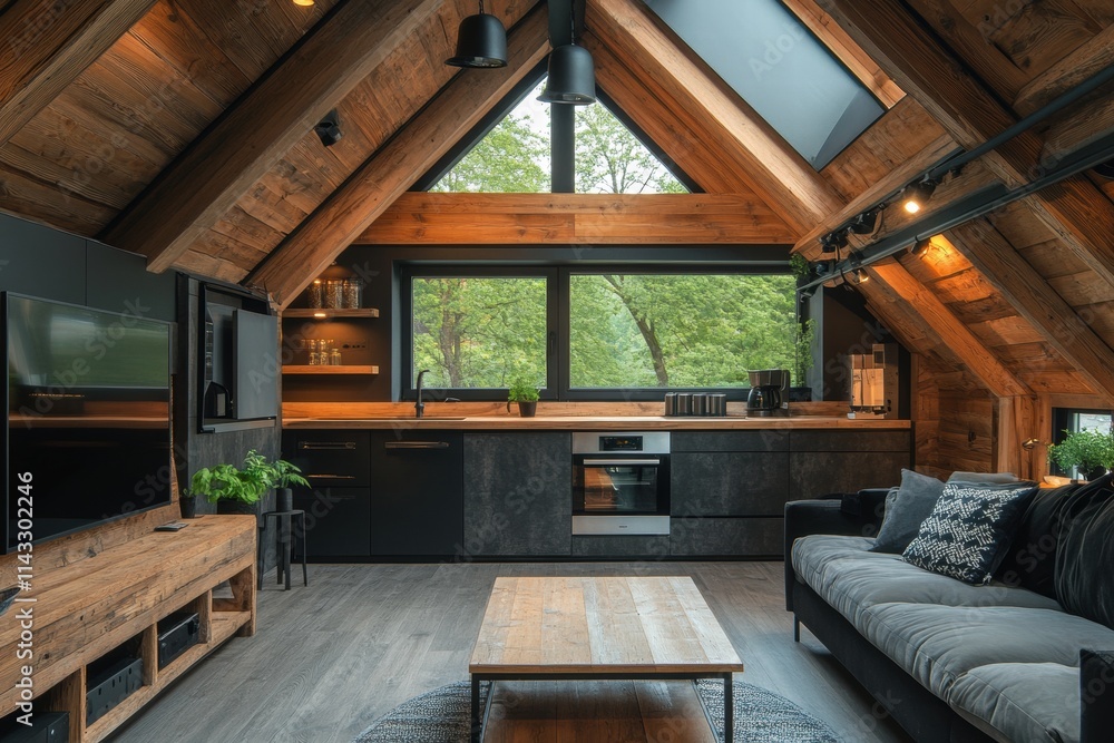 Cozy Rustic Cabin Interior with Modern Elements and Natural Light Cozy Rustic Cabin Interior with Modern Elements and Natural Light