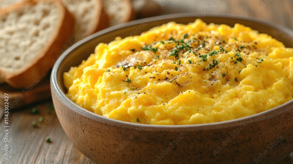 Creamy Scrambled Eggs with Fresh Herbs and Toasted Bread Slices Creamy Scrambled Eggs with Fresh Herbs and Toasted Bread Slices